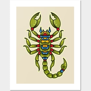 Neotraditional scorpio in green Posters and Art
